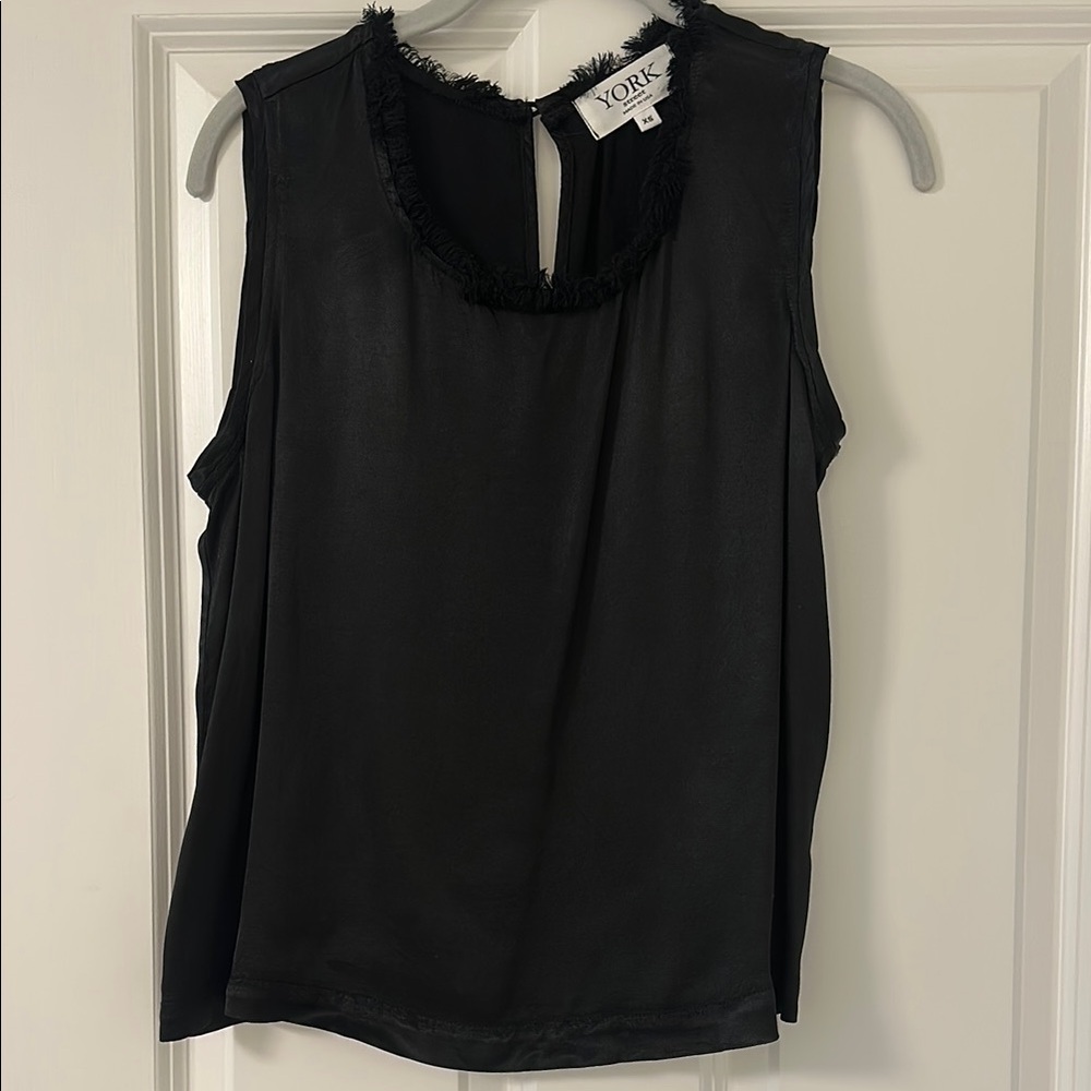 Black Sleeveless Fringe-Trim Blouse